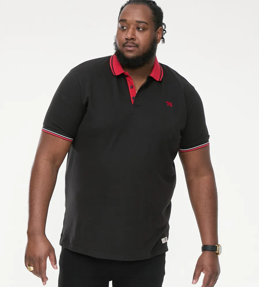 D555 Big Mens Black Pique Polo Shirt With Cuff and Collar Tipping (CHESTER)